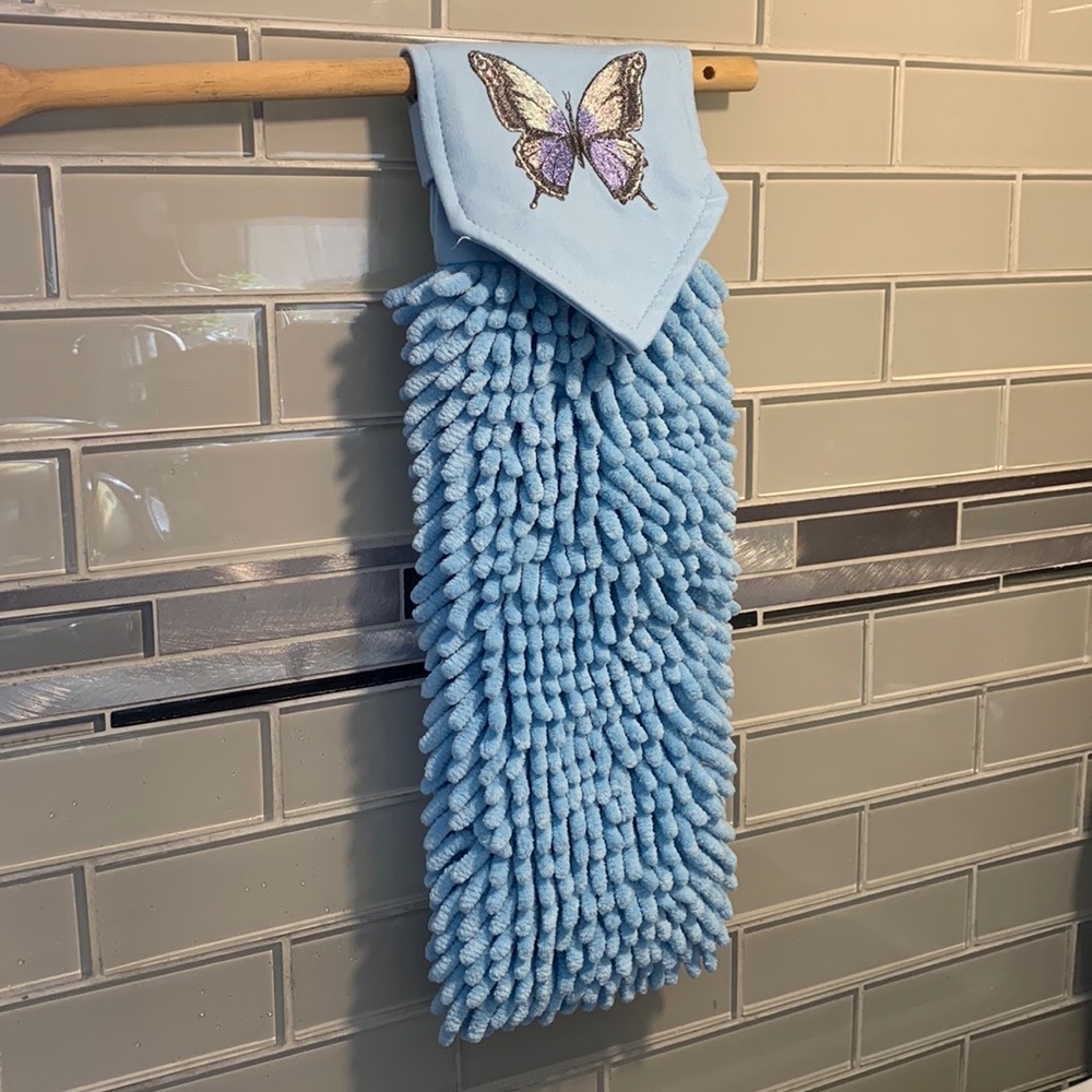 Chenille hand towel with butterfly design and free book